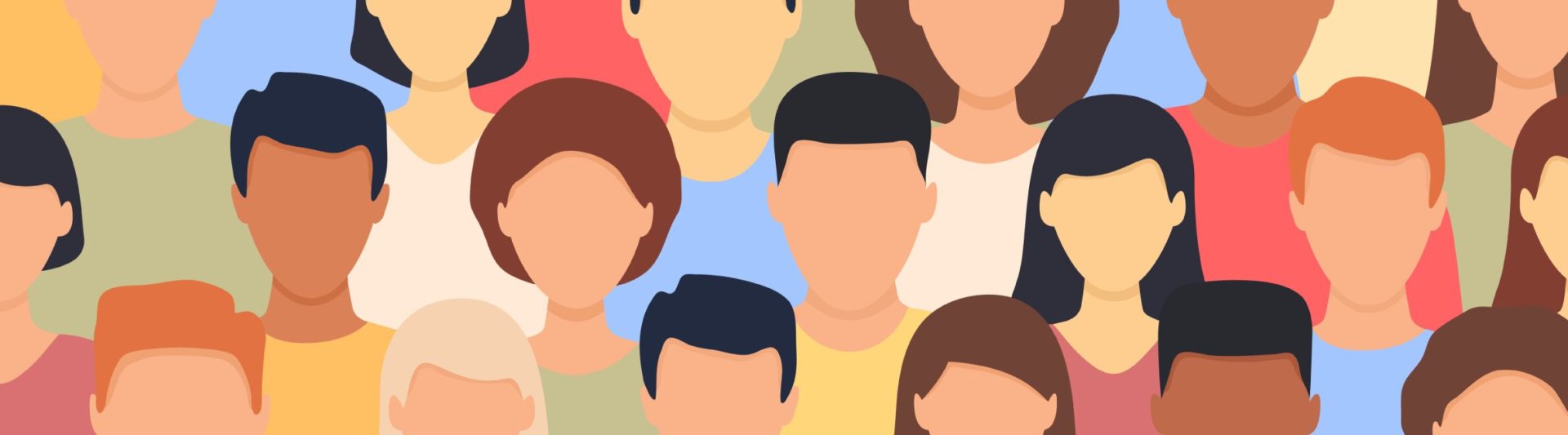 Illustrated young people seeking wellness support in multiple languages